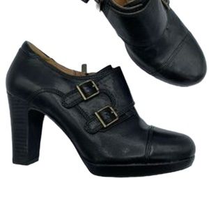 Clarks Artisan Black Leather Double Monk Buckle Ankle Booties 7.5 Flyrt Fancy